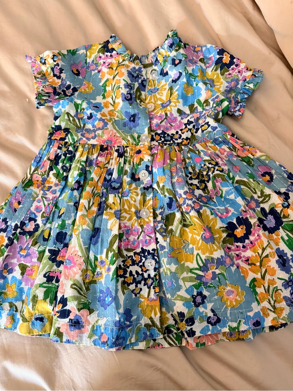 Pink Chicken Floral Button-Front Dress - Blue, Yellow, Pink